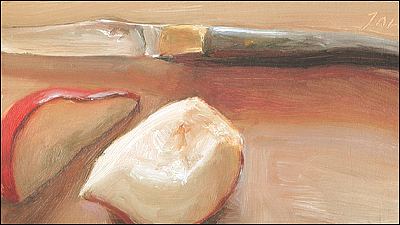 daily painting titled Knife and Pear Slices