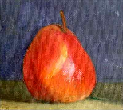 daily painting titled Red Pear with Blue Background
