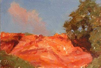 daily painting titled Red Rock, Pink Clouds