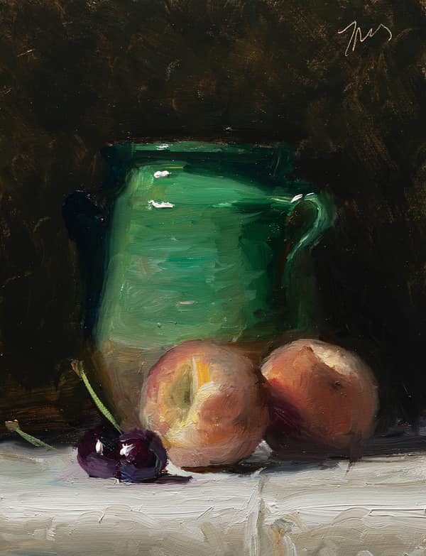 Peaches, cherries and confit pot