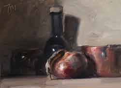 Still life with Roscoff onion and bottle
