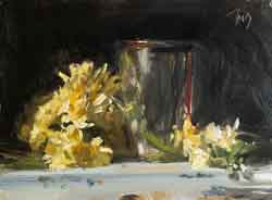 Lady bank's roses with silver cup