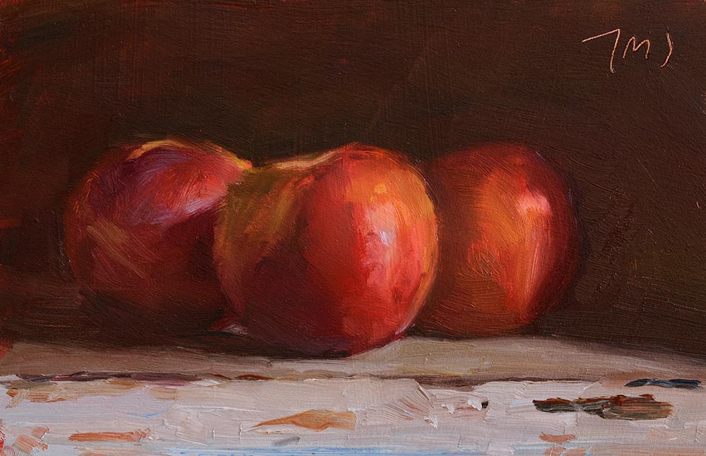 Nectarines, an oil painting by Julian Merrow-Smith in Ina Garten's collection