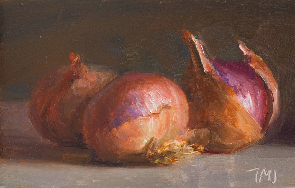 Onions, an oil painting by Julian Merrow-Smith in Ina Garten's collection
