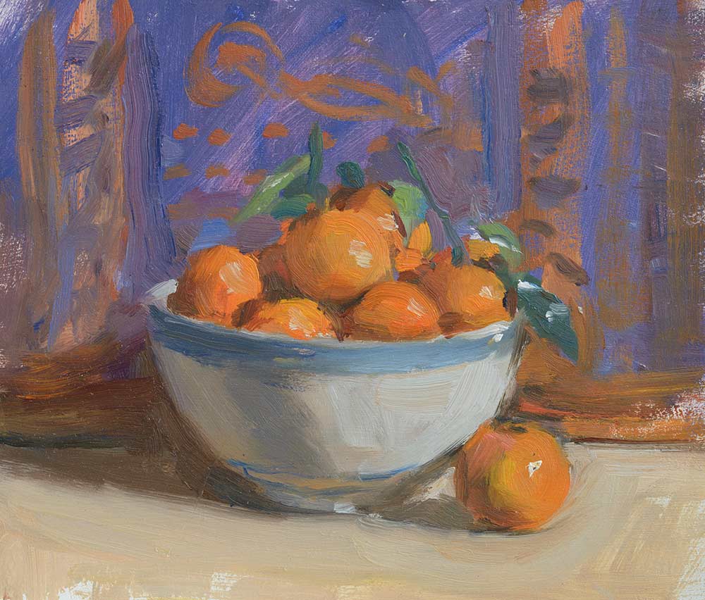 Bowl of Clementines, an oil painting by Julian Merrow-Smith in Ina Garten's collection