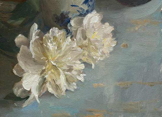 White Peonies, an oil painting by Julian Merrow-Smith in Ina Garten's collection