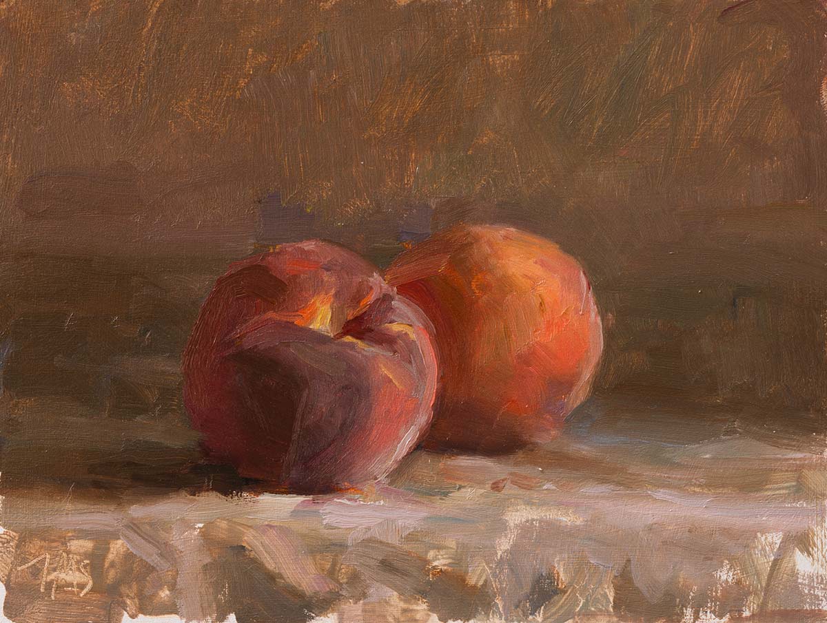 Peaches, an oil painting by Julian Merrow-Smith in Ina Garten's collection