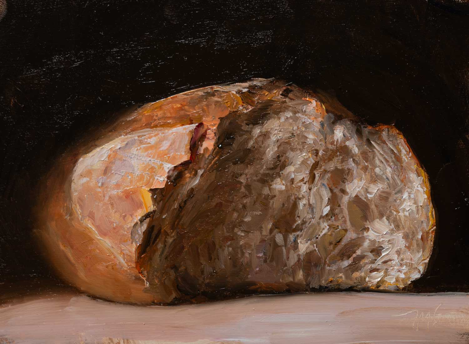 Pain de Campagne, an oil painting of rustic bread by Julian Merrow-Smith in Ina Garten's collection
